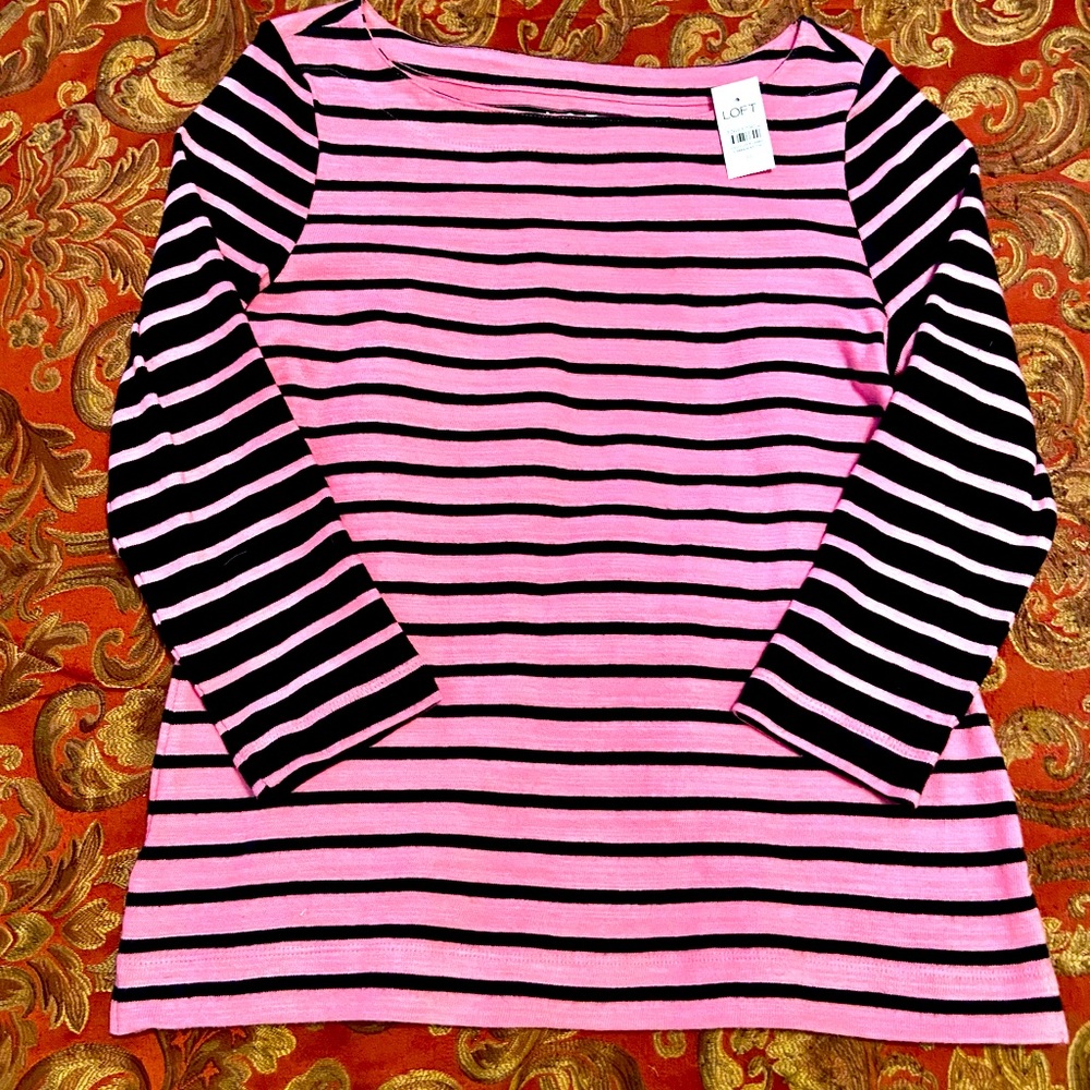 NWT Loft 3/4 sleeve striped tee. Size M